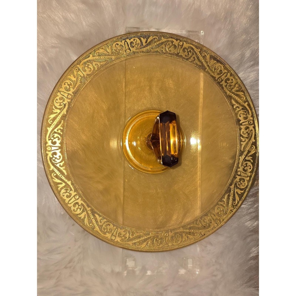 Vintage Amber Depression Glass Tidbit Tray with Gold Encrusted Rim